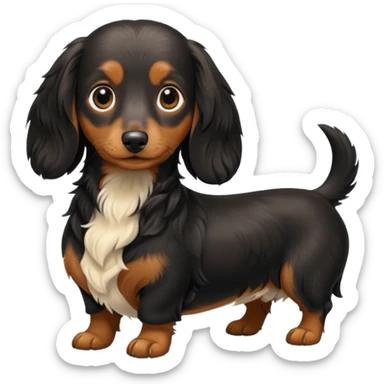 Black and cream long haired dachshund getting groomed sticker