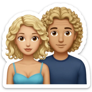 flirty couples. The man dark brown quiffed hair and the woman has shoulder length blond curls sticker