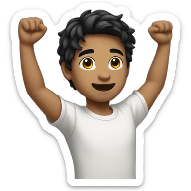 Boy white skin, black hair black t-shirt raising his arms sticker