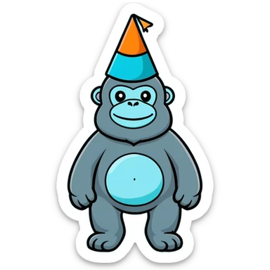cyan gorilla with no legs and a party hat sticker