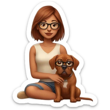 indian girl in specs with french mastiff on her lap sticker