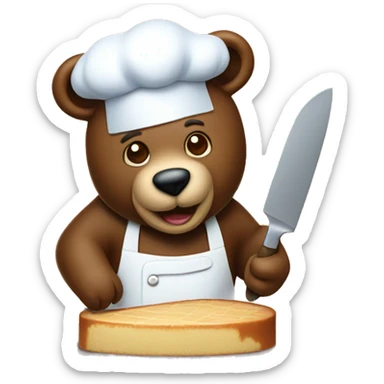 a bear chef slicing a cake on a cutting board  sticker