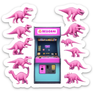 Arcade with pink dinosaurs in sticker