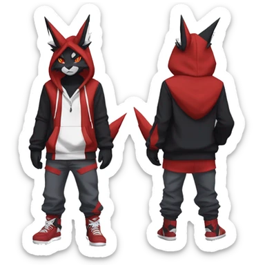 Edgy Cool Anthro Zoroark-Zangoose-Litten Fakemon Fursona Hoodie Full Body sticker