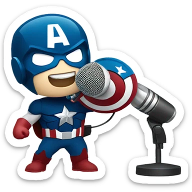 captain america singing with his mask on with a mic sticker