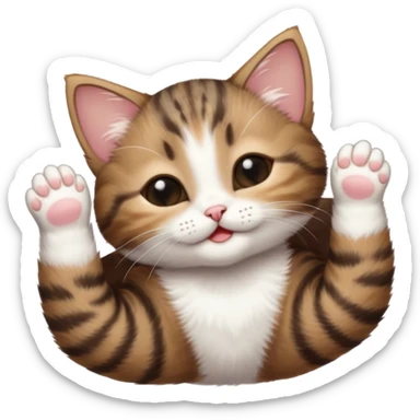 dark brown tabby and white kitten in funny positions upside down with eyes closed sticker