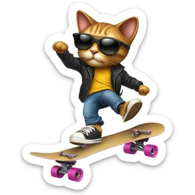 a cool cat doing a kickflip  sticker