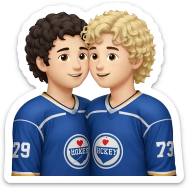 Dark hair boy hockey player kissing curly hair blonde hockey player boy sticker