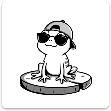 Tiny tropic frog wearing a baseball cap and sunglasses sticker