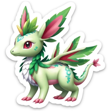 Shiny Exotic Cute Majestic Ethereal Sparkly Flygon-Sylveon-Shaymin-Meganium-Hybrid-Creature with white pattern-markings sticker