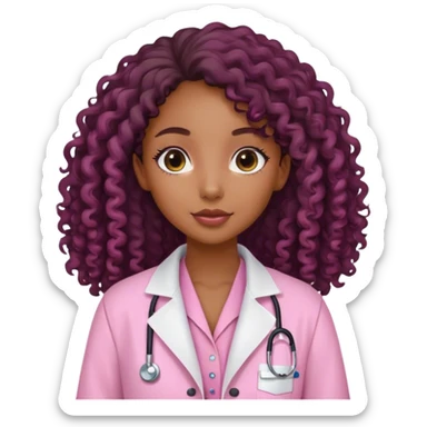 Black girl with long curly hair scientist with pink lab coat sticker