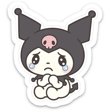 Kuromi sad with tears, chibi stickers style sticker