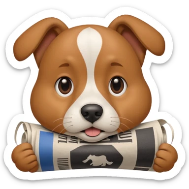Friendly dog getting bopped on the nose by a newspaper. sticker