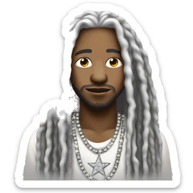 Op**m African-American rapper with white long dreadlocks and a diamond chain in the shape of a star sticker