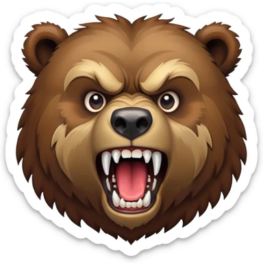 Fierce growling grizzly bear with bared teeth, menacing expression, powerful brown fur sticker