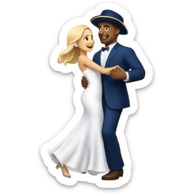 Puerto rican beard short brown hair with blue hat and navy blue suit first dance with blond long hair girl with white  wedding dress  sticker