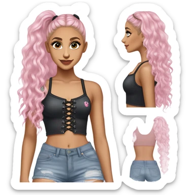 Ariana grande wearing a Shakira lace up croc top and short jeans and pink highlights  sticker