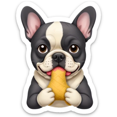 Black and white frenchie eating a sock  sticker