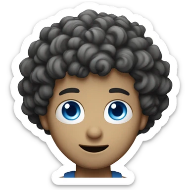 A curly-haired man shrugging with blue eyes and white skin sticker