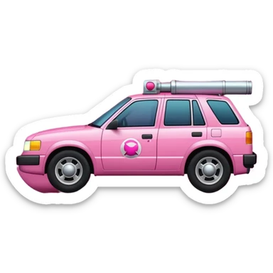 a pink full moon with a pink patrol/fuel pump attached to it sticker