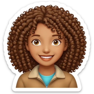 menina parda com cabelos cacheados sorrindo sticker