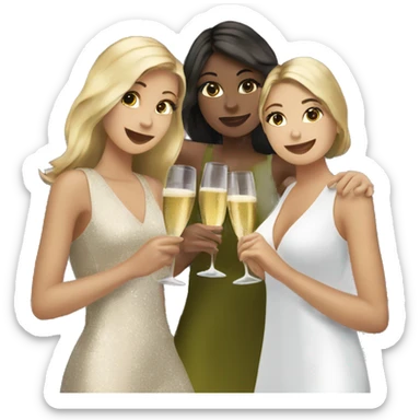 three  girls under the eiffel tower drinking champagne sticker