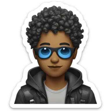 cyberpunk young man with curly hair sticker