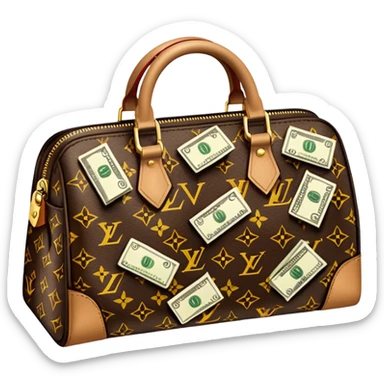 Louis Vuitton purse with dolars in the bag sticker