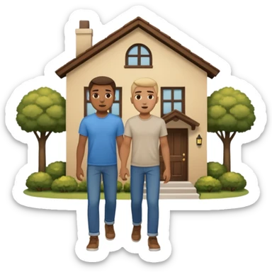 two guys entering on their house sticker
