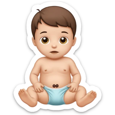 Newborn baby wearing a full of poop diaper sticker