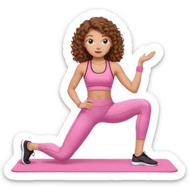 White girl with brown curly hair pilates pink sticker