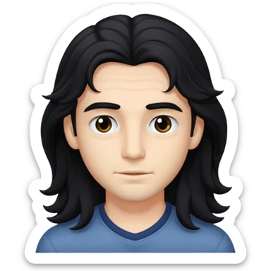 A handsome boy with long, wavy black hair that falls to his eyes, and matching dark eyes and eyebrows.
 sticker