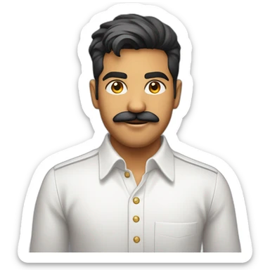Young Jayendrasinh Solanki as Developer in white shirt with sleeve up and mustach sticker