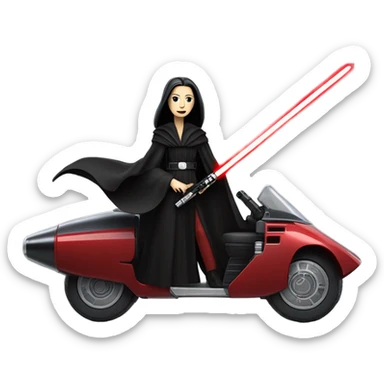 Jedi teen Morticia Addams racing on a red imperial patrol space speeder  sticker
