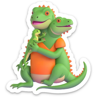 person hugging an iguana sticker
