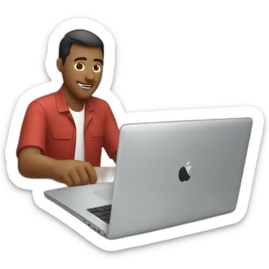 video editor man using apple laptop on side sticker