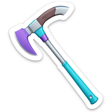 Axe with purple handle with silver blade with cyan edge sticker