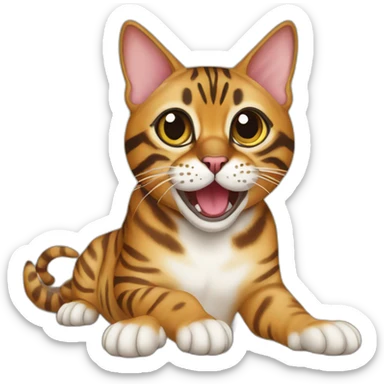 bengal cat with open mouth sitting on the table sticker