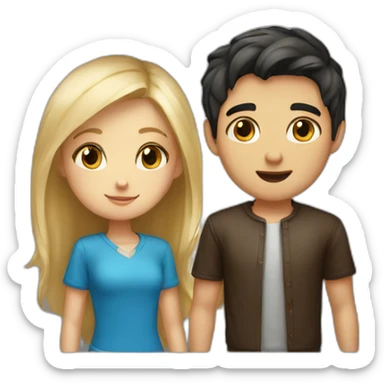 Girl with dark hair and guy with blond blue eyes in box sticker