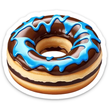 A doughnut with chocolate icing, blue colored drizzle across the top of the donut. No other colors on it!! sticker
