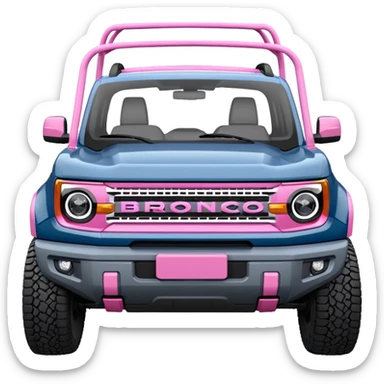 grey blue Ford bronco sport with a pink  ranch hand grill guard sticker