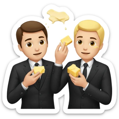 I man handsome puts butter on another man (total 2 men they wear suits) sticker