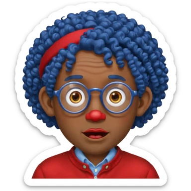 dark blue haired man curly hair with big ears and red earrings and spectacles surprised and hat wearing sticker