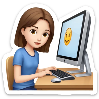 Girl using desktop computer sticker