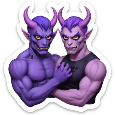 purple demon couple touching each other sticker