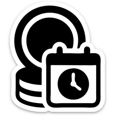 gold coin with a clock and calendar overlay, representing weekly saving, simple bold icon style sticker