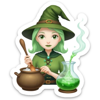 green witch cooking potion sticker