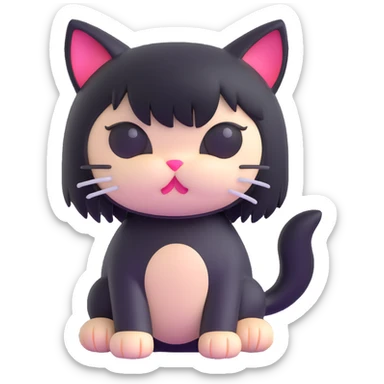 emo kitty with black hair fringe, sad expression sticker