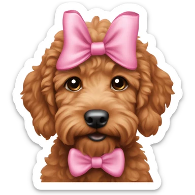 Red goldendoodle puppy pink bow on head sticker