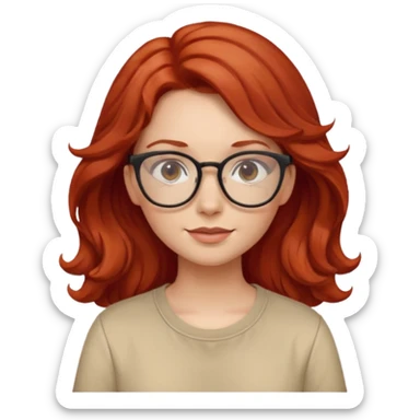 girl wear glasses, wavy red hair, beige shirt sticker